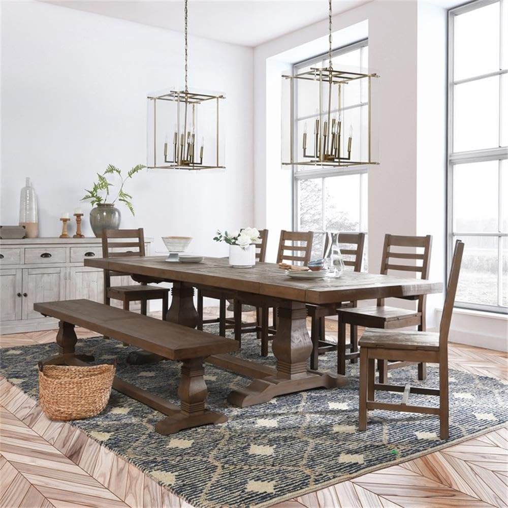 Quincy Reclaimed Pine Wood Extension Dining Table in Weathered Brown