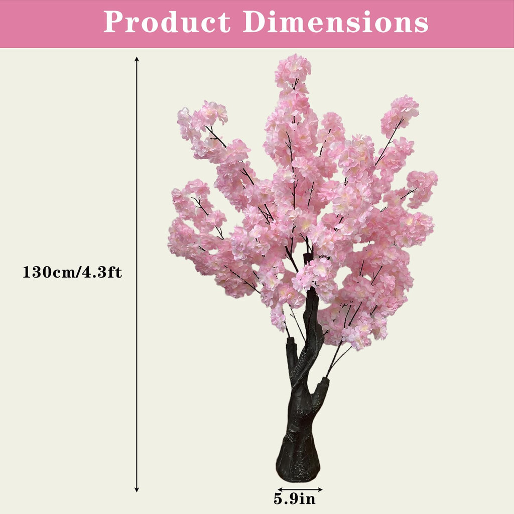 Artificial Cherry Blossom Tree, 4.3FT 2 Pack Pink Faux Cherry Blossom Tree, Wedding & Party Decoration, Indoor &