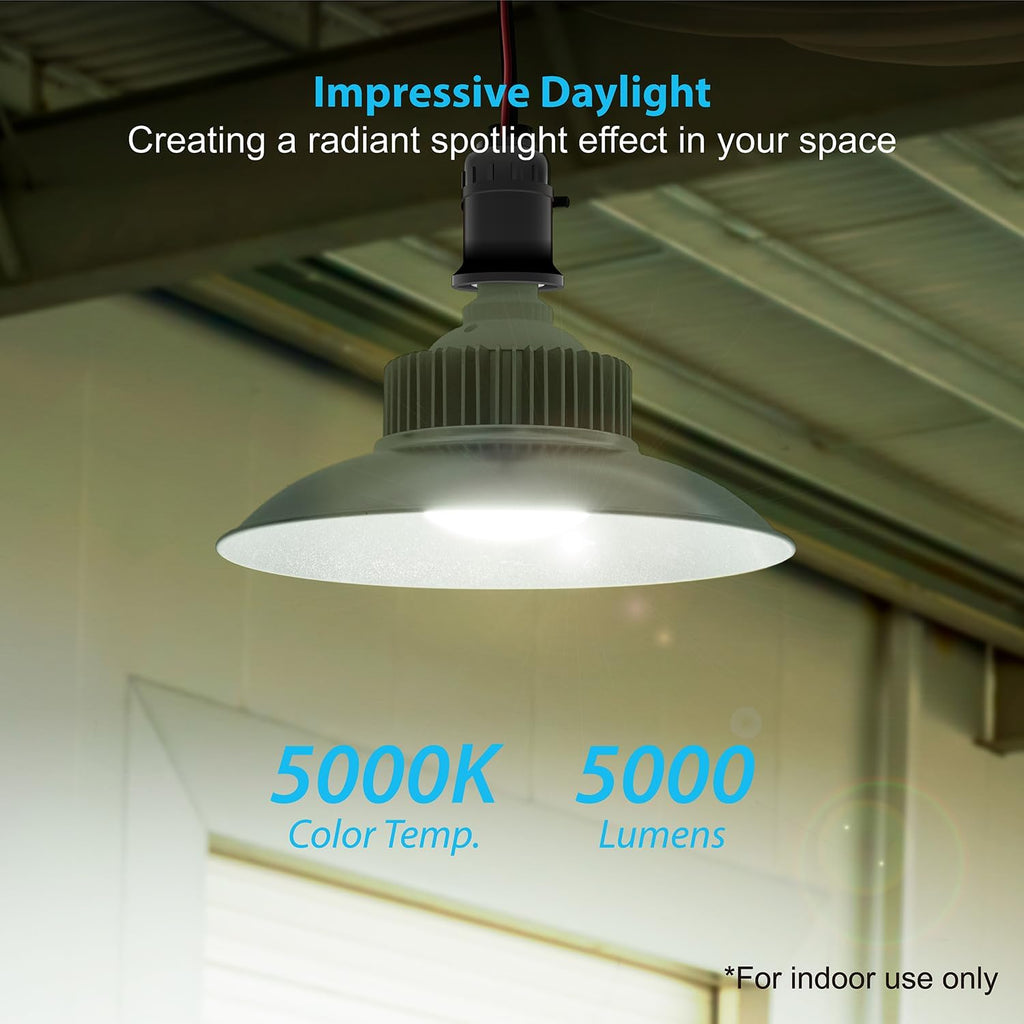 5000 Lumens LED Garage Light Bulb with Shade 5000K Daylight E26 Base