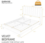 Queen Bed Frame/Velvet Upholstered Platform Bed Frame with Headboard/Strong Wood Slats Support/Mattress Foundation/No
