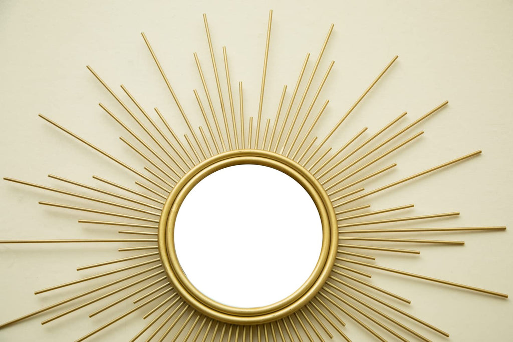 Sunburst Mirror, 24" Boho Mirror, Gold Sun Decorative Mirrors for Wall Decor, Small Mid Century Modern Small Living