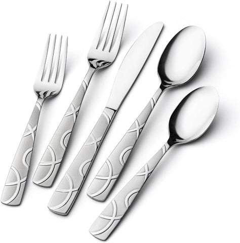 40 Pieces Stainless Steel Silverware Set, Modern Flatware Set for Kitchen, Mirror Polished Cutlery Set with Forks