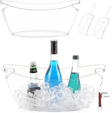 Ice Buckets for Parties, 2 Pack 5.5L Clear Acrylic Champagne Beverage Buckets Tub with Scoops & Wine Bottle Opener - Set of 2