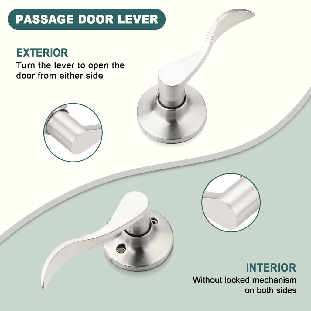 8 Pack Passage Door Levers Brushed Nickel Passage Lever Door Handles Interior Door Handle with Lock Hallway Closet