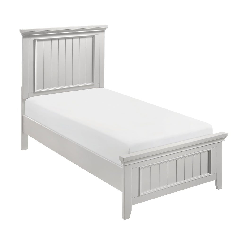 Wood Panel Bed Frame, Shiplap Headboard and Footboard, Off-White