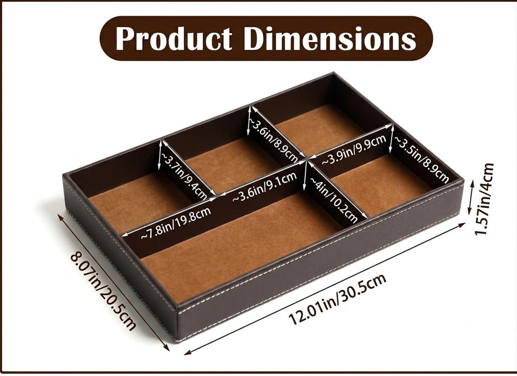 Valet Tray for Men & Women, Faux Leather Organizer Tray for Nightstand and Dresser, Jewelry, Keys, Wallet and Phone