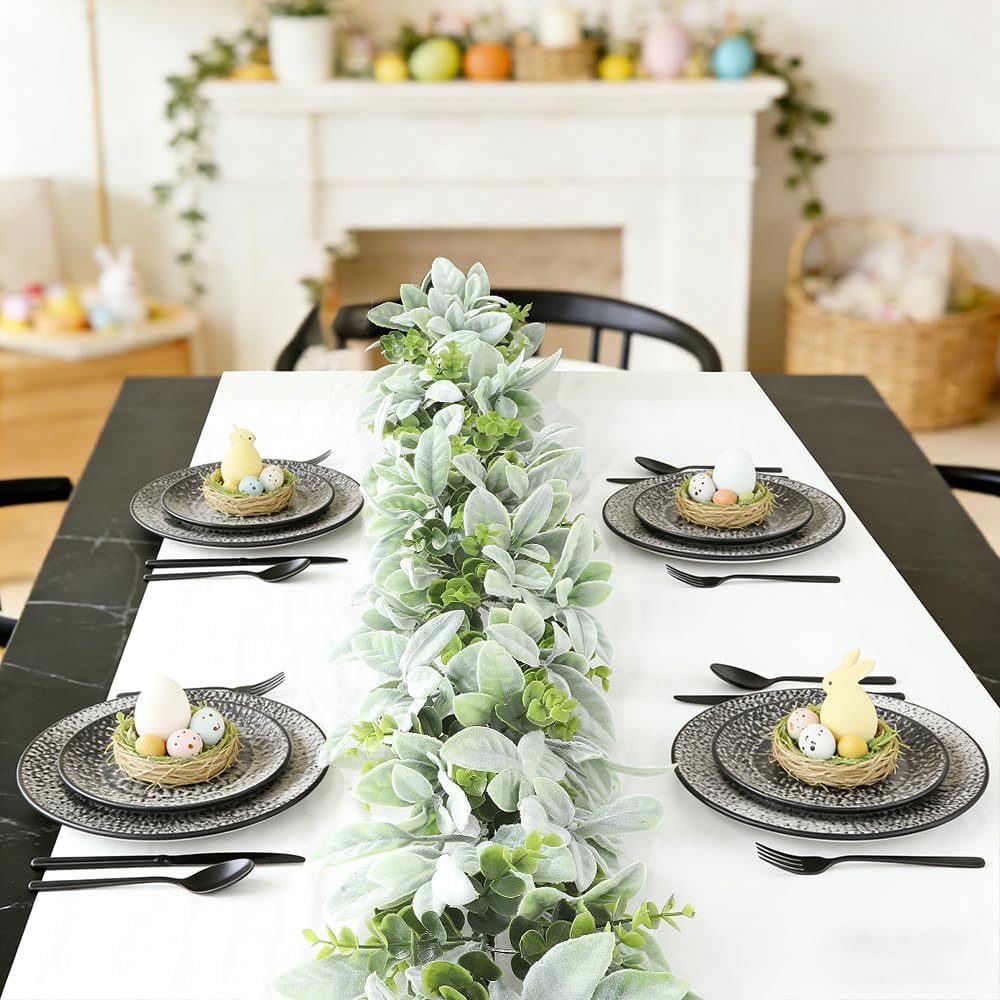 Greenery Garland Artificial Lambs Ear Garland Green Mantel Garland Vines - Set of 6