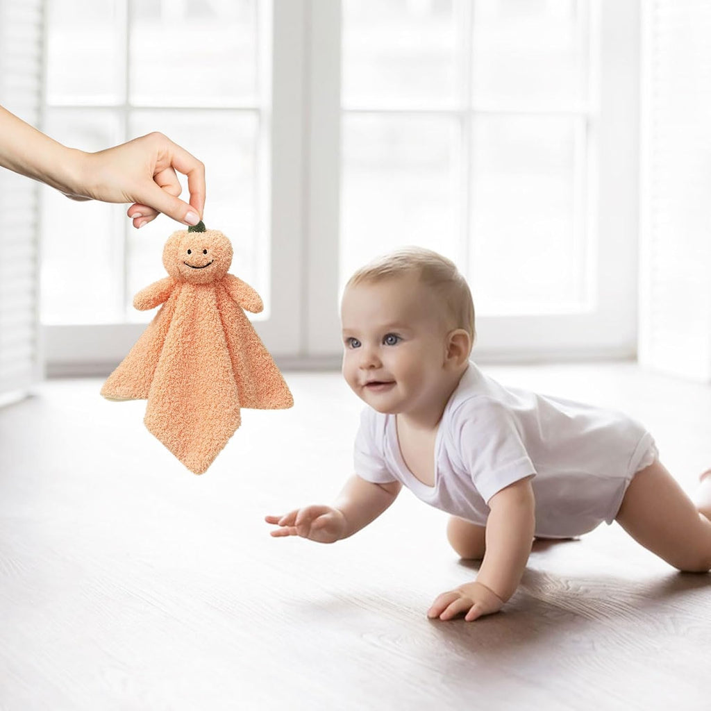 Baby Orange Pumpkin Soft Stuffed Animal Security Blanket, Plush Pumpkin Character Lovey Blanket, Baby Shower/Nursery
