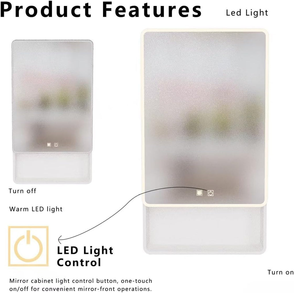 19.69" x 35.43" LED Bathroom Medicine Cabinet, Wall Mounted Mirror Cabinet with Warm LED Light, Anti-Fog Mirror