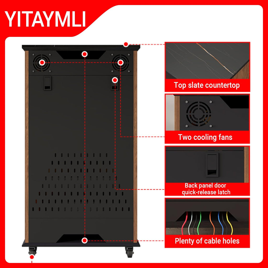 AV Stereo Media Solid Wood Storage Cabinet Adjustable Shelves, Movable AV Equipment Cabinet Display Stand with Cooling