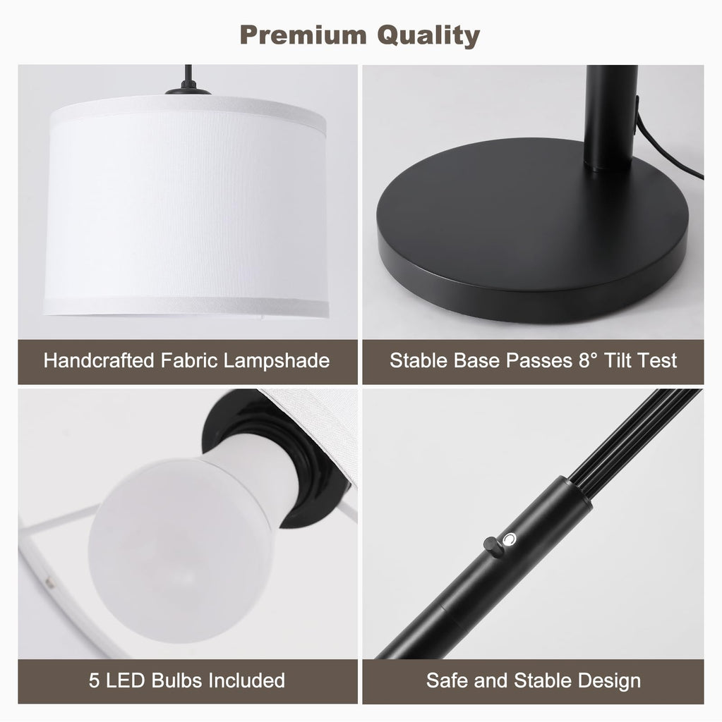 Floor Lamps, 4000LM Super Bright Arc Floor Lamp with Remote Control, 5 Light Tall Floor Lamps with Stepless