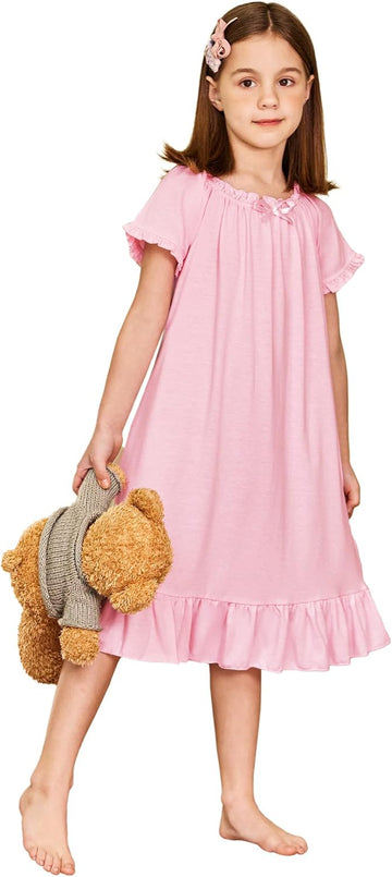 Girls Nightgowns Short Sleeve Sleepwear Soft Princess Pajama Dress