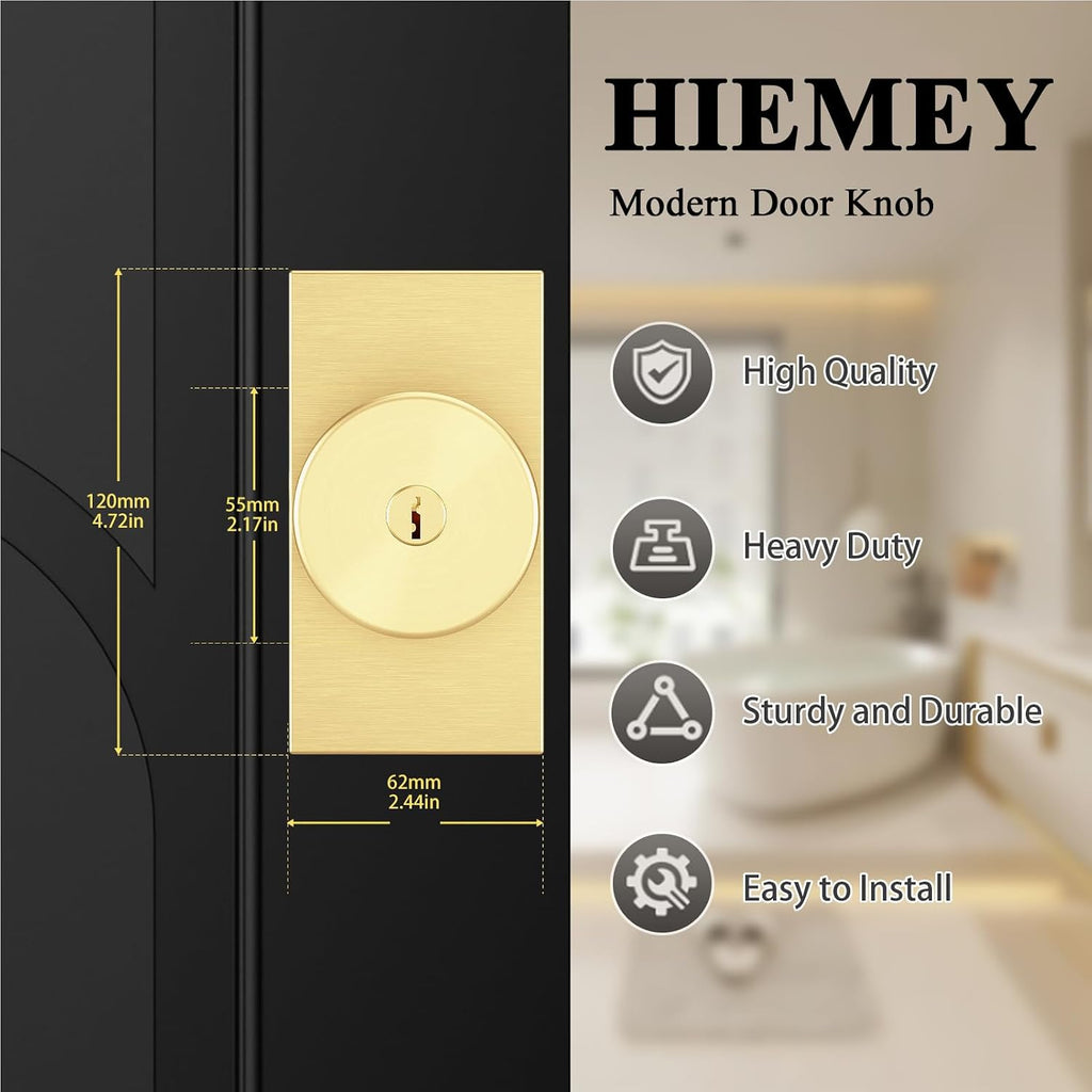Brushed Gold Brass Exterior Entry Door Knob with Lock and Keys
