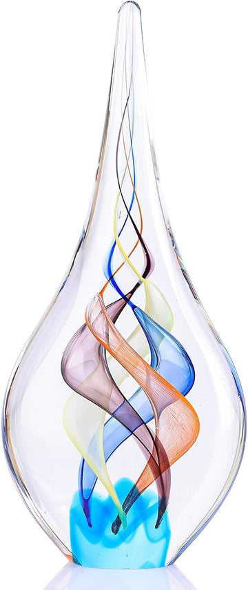 Hand Blown Glass Sculpture, Murano Style Decor, Clear Glass Art Collection Figurines, Teardrop Decorative Statue