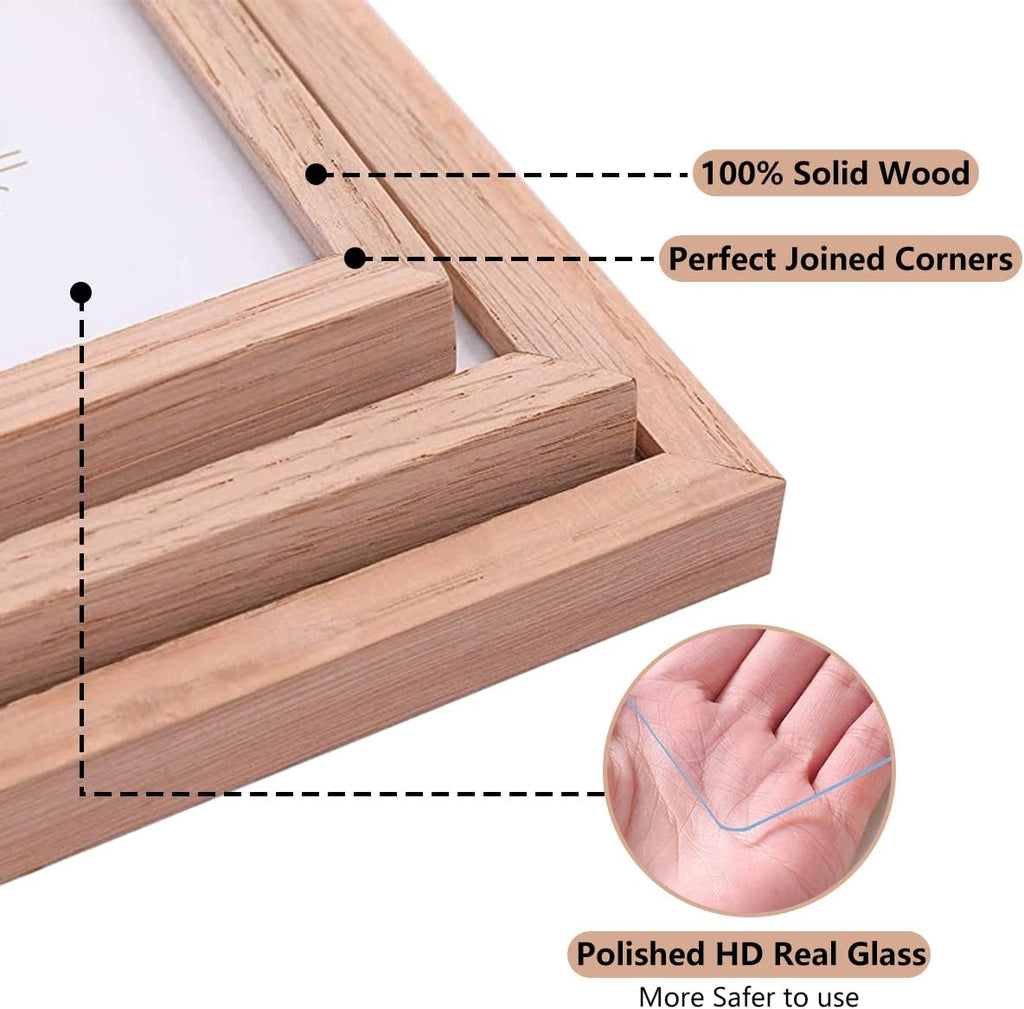 8x10 Set of 6 Oak Wood Picture Frame Solid Wooden Photo Frame | Natural Wood Color Frames with Real Glass for Wall