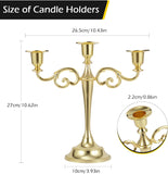Gold Candelabra Centerpiece 3-Arms Candelabra Candle Holder for Tables, 2 Packs Metal Candlestick Stand Candelabras