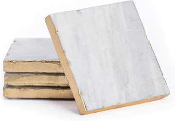 Square White Marble/Gold Edged Coasters (), Multicolor - Set of 4
