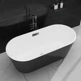 59 Inch Freestanding Bathtub, Acrylic, Deep Soaking Tub with Non-Slip Base, Modern Black Free Standing Tub for