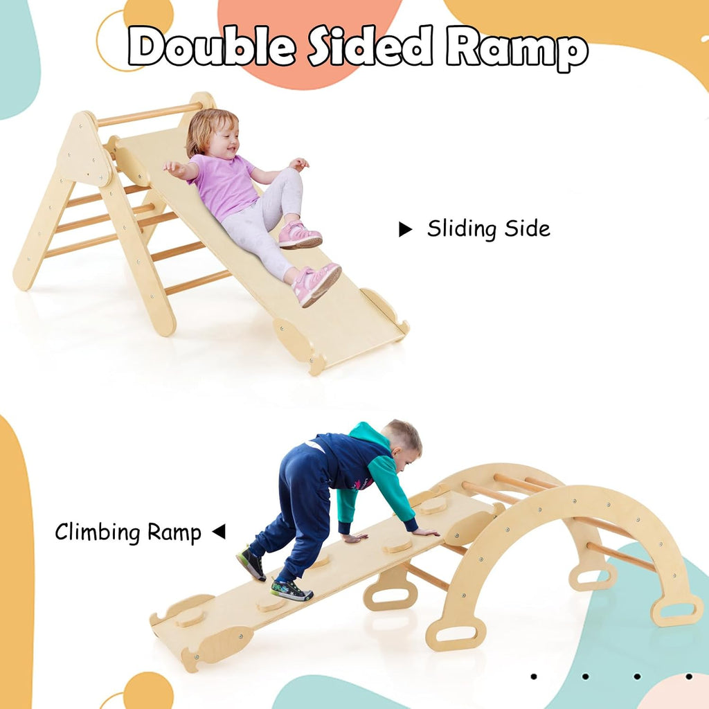 Triangle Set 7 in 1 Climbing Toys for Toddlers 1-3 Inside Foldable Wood Montessori Jungle Gym with Ramp Slide Arch