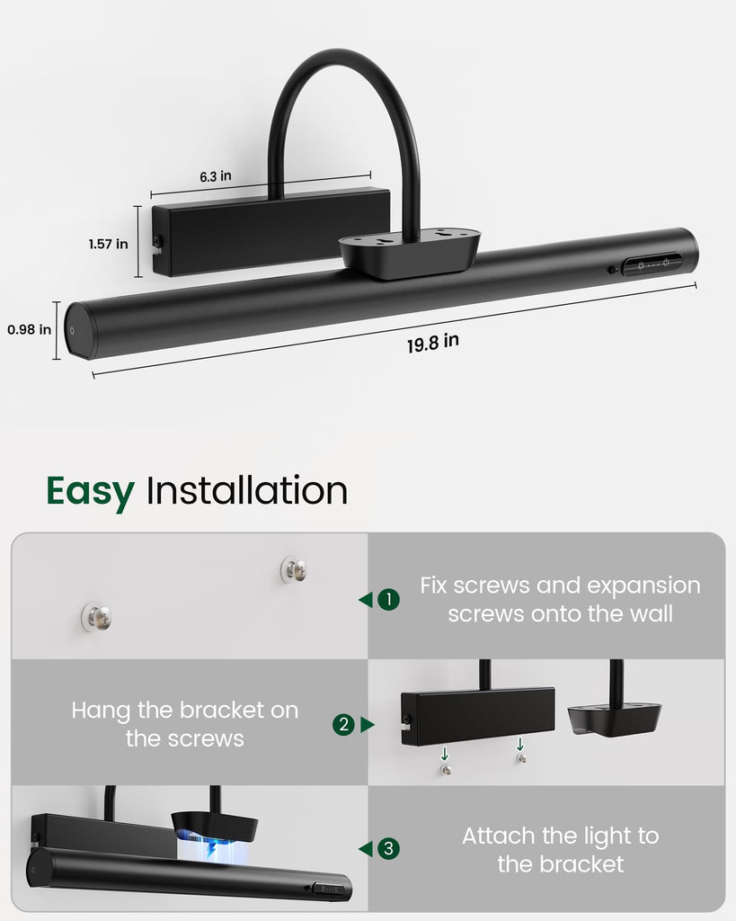 Battery Operated Picture Lights for Wall Magnetic, 19.7in Black