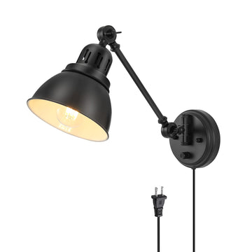 Plug in Wall Sconces, Wall Sconce Lighting with Dimmable On Off Switch, Swing Arm Wall Lamp, Black Metal Industrial