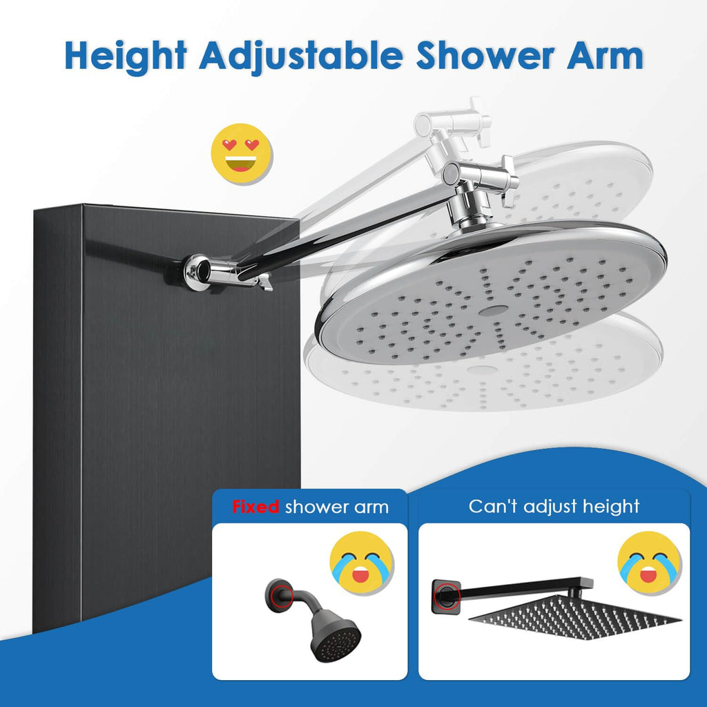 Shower Panel Tower System With Height Adjustable Shower Head, Black