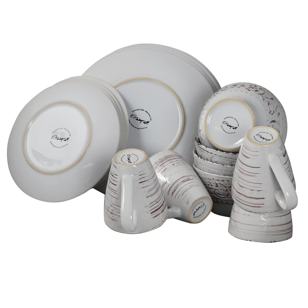 Embossed Stoneware Ocean Dinnerware Dish Set, 16 Piece, Seashell and White Sand