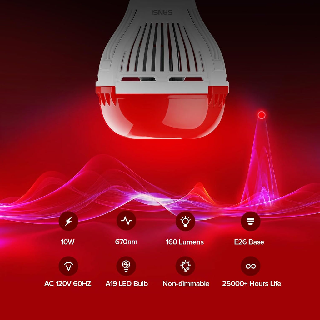 670nm Red Light Bulbs for Sleep, 10W 160 Lumen A19 E26 Red Bulb, 1 Pack