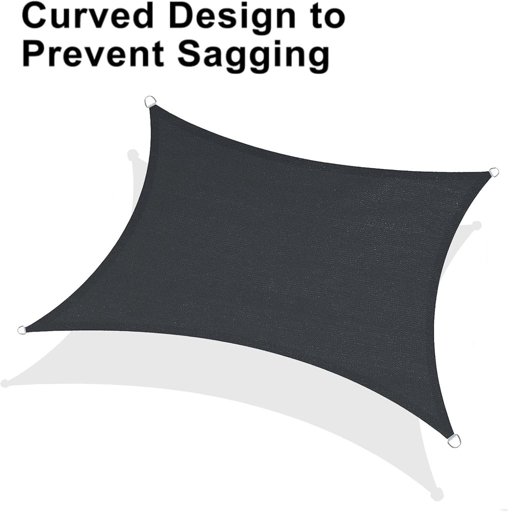 12' x 16' Rectangle Sun Shade Sail , Graphite Grey | HDPE Fabric, 95% UV Block, Breathable Sunshade, Canopy for