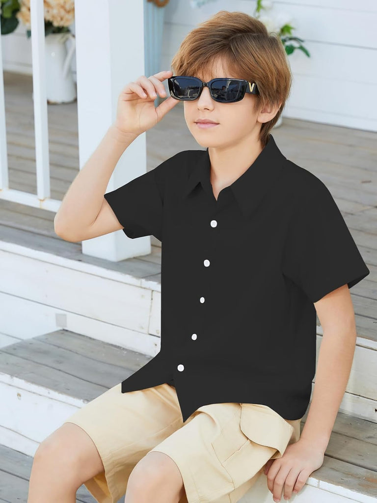 Boys Button Down Shirts Short Sleeve Formal Uniform
