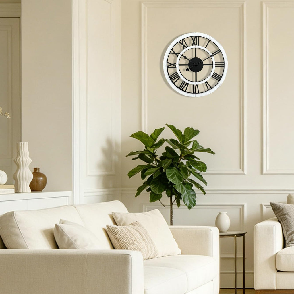 16 Inch Rustic Wall Clock Silent Non-Ticking Wooden Wall Clocks with Roman Numerals Farmhouse Decorative Clock
