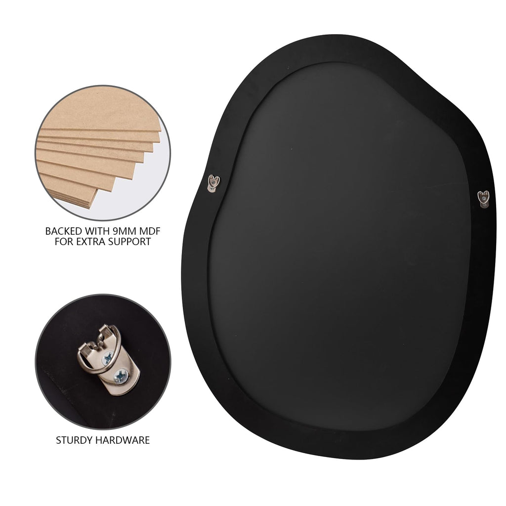 Black Irregular Mirror Asymmetrical Wood Vanity Mirror 24"x32"