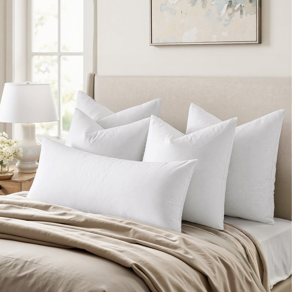 Feather Pillow Insert 22x22, Throw Pillow with Cotton Cover