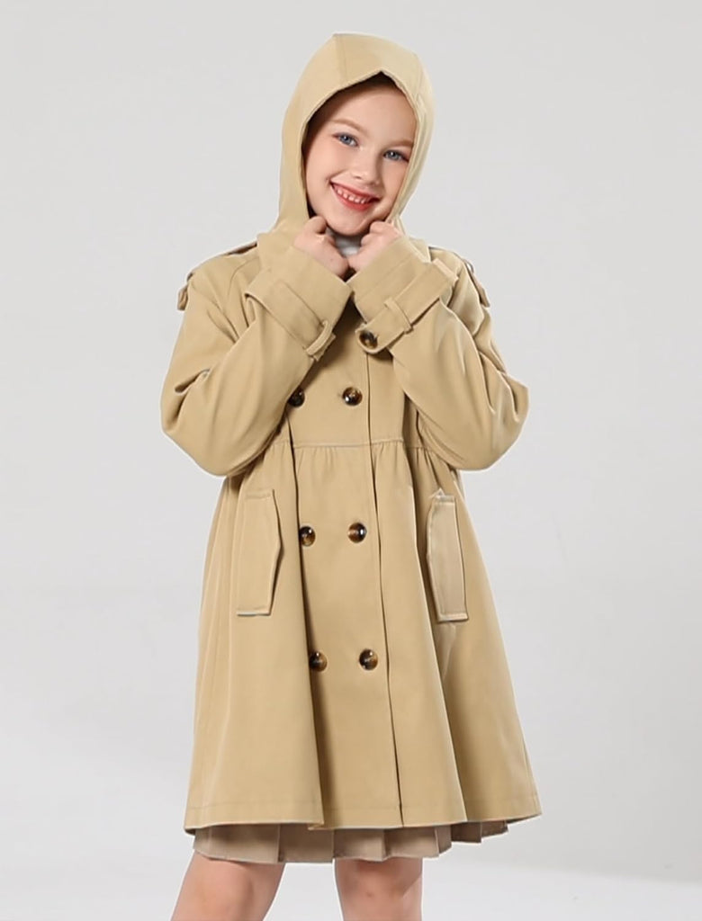 Girl's Trench Coat Hooded Waterproof rain jacket
