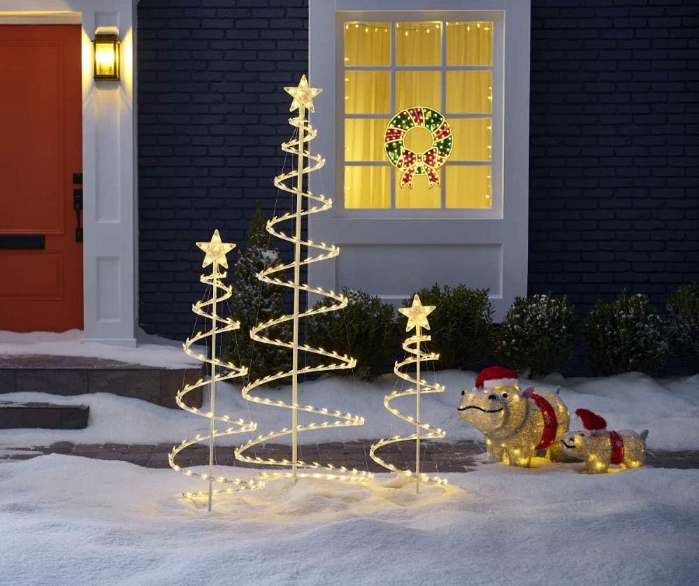 3 Sets of 3 Lighted Spiral Christmas Trees - 3 Ft 4 Ft and 6 Ft - 270 Clear Lights