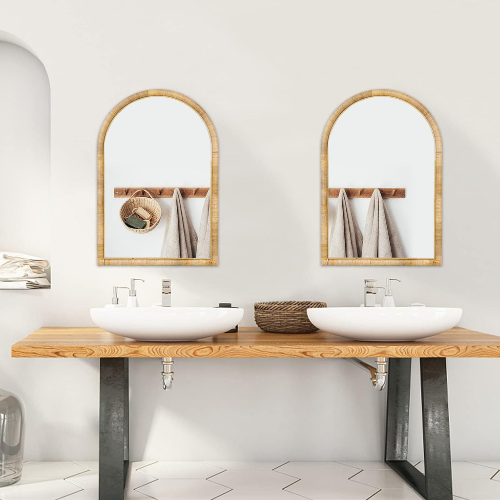 Rattan Wall Mirror, 36 x 24 - Boho Style (Natural Rattan Frame)