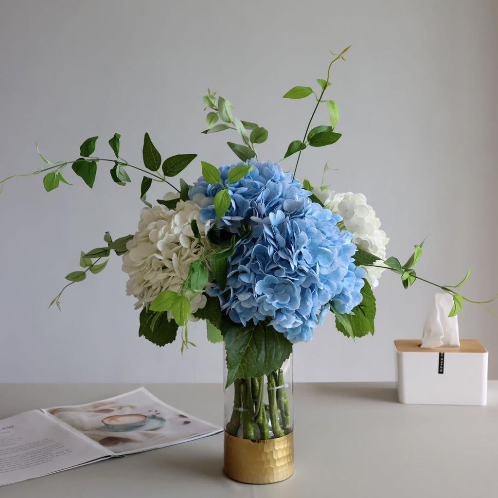 4PCS Long Stem Big Size Blue Artificial Silk Lifelike Real Touch Blue Artificial Wedding Shower Bride Bouquets Office