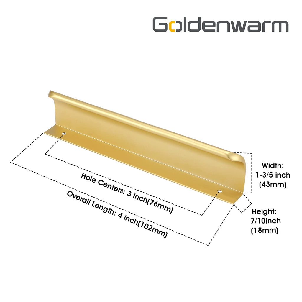 Matte Gold Cabinet Handles, Finger Pulls Cabinet Edge Pulls 3 Inch 25 Pack | Brushed Brass Drawer Handles, Flat