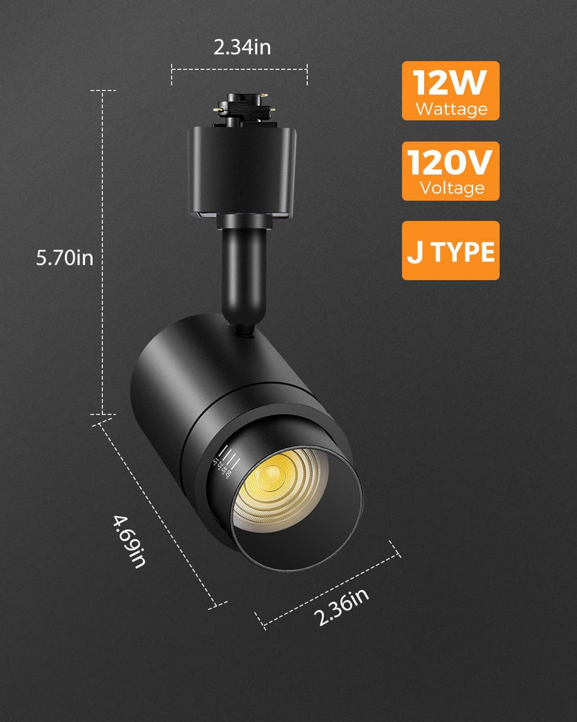 12 Pack Zoomable J Type Track Lighting Heads Dimmable, 12W Black