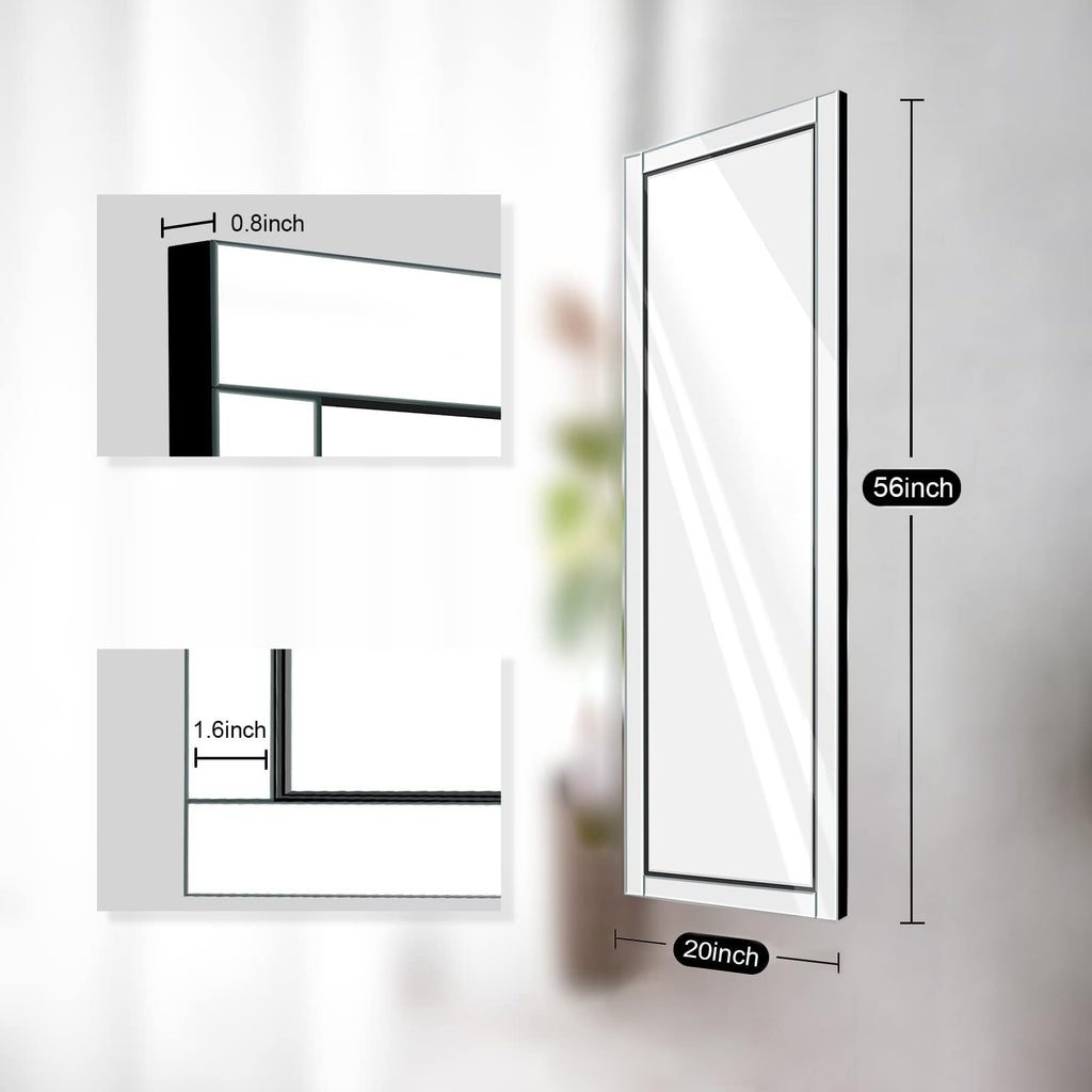 56"x20" Wall Mounted Full Length Mirror with Reflect Frame, Large Rectangle Beveled Frameless Full Body Mirror