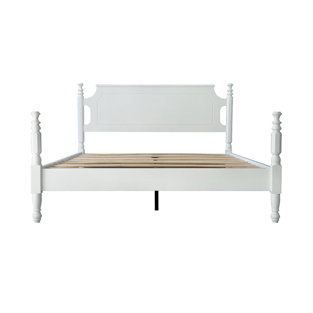 Solid Wood Queen Size Platform Frame, Headboard & Footboard, No Box Spring Needed, 12 Wooden Slats, Center Metal