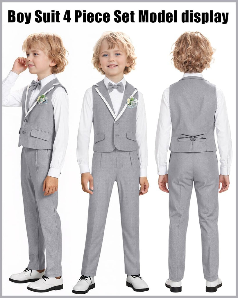 Boys' Suits 4 Piece Set Formal Toddler Dress Shirt Vest Pants Bow Tie Kid Tuxedo Suit Teen Wedding Outfits Boys