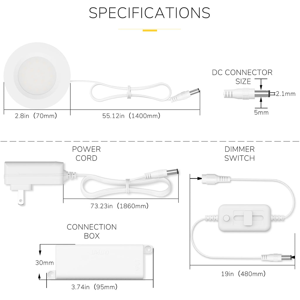 LED Puck Light Kit, 6-Pack, Plug-in, 3000K, White