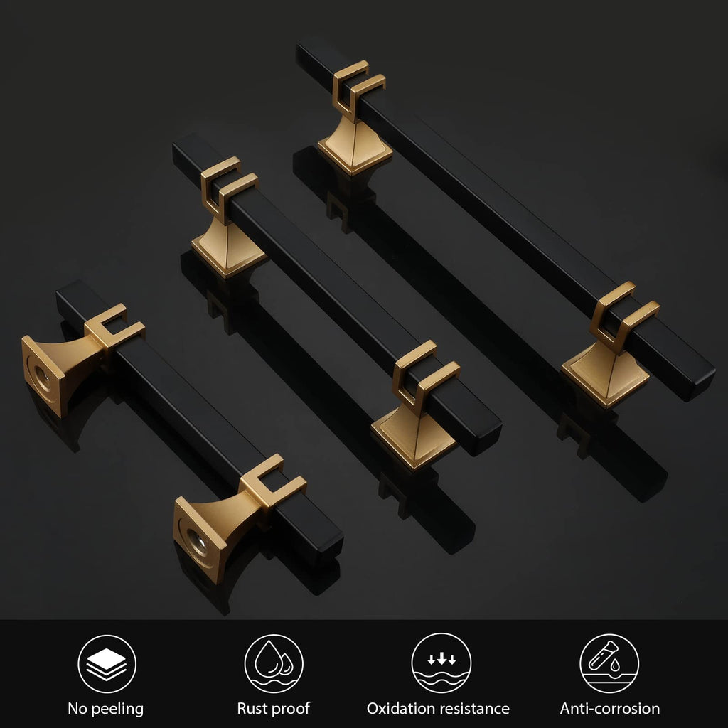 15 Pack 6-1/4 Inch Black and Gold Cabinet Pulls