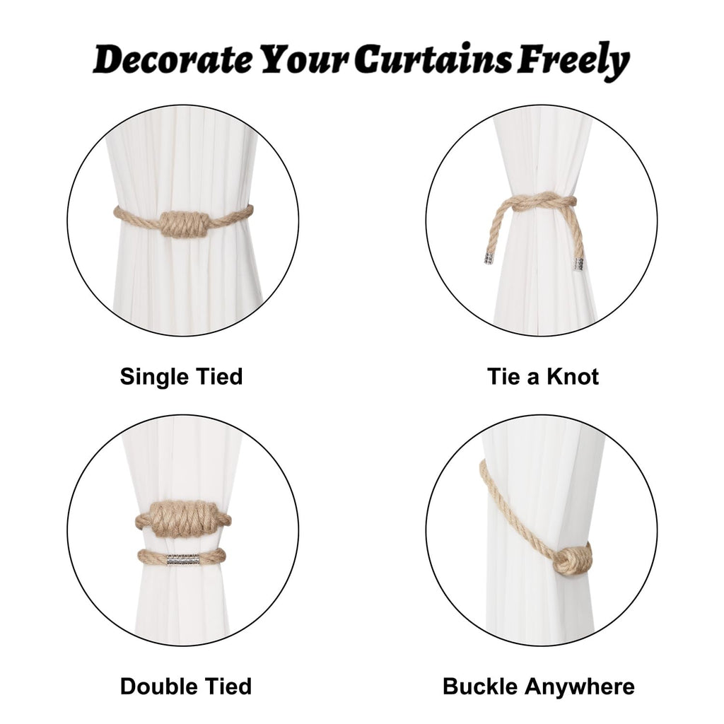 Magnetic Jute Curtain Tiebacks 2 Pack Hand-Woven Curtain Ties