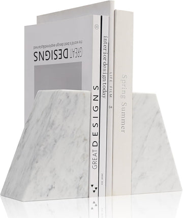 Luxury Marble Bookends for Shelves, 11LB Heavy Duty Marble Book Ends for Heavy Books, Stone Bookends Decorative
