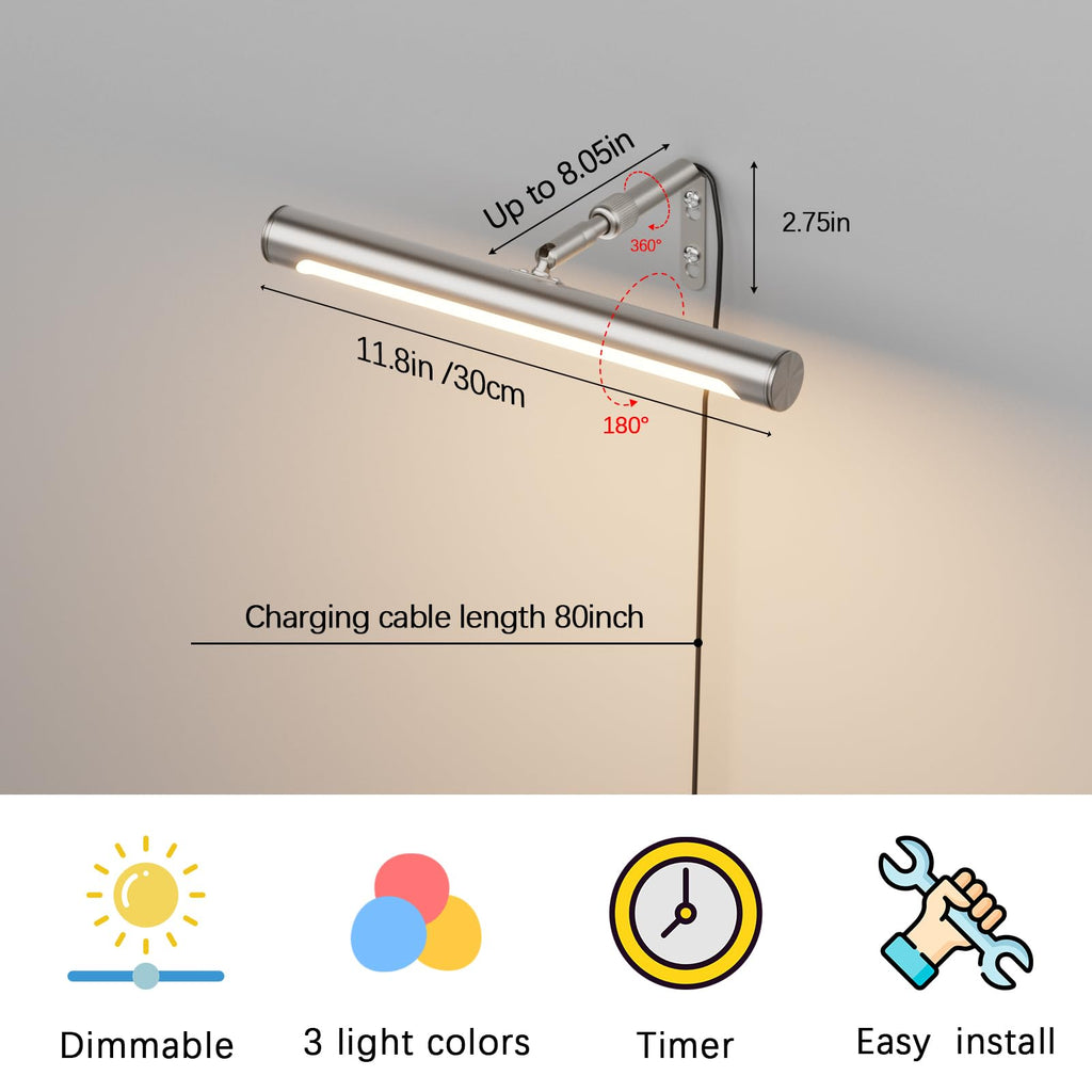 12" Plug in Picture Light 4W Nickel Art Light with Remote
