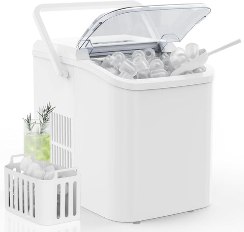 Countertop Ice Maker with Handle, 26lbs/24H Portable Ice Machine, 9 Bullet Ice Cubes Ready in 6 Mins, Self-Cleaning