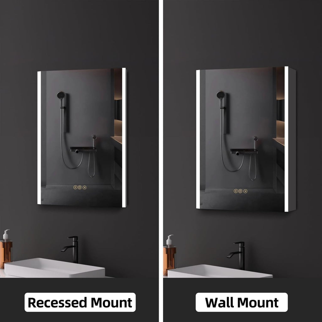 16 x 24 Inch Medicine Cabinet with Mirror and LED Light | Recessed, Wall-Mounted, Dimmable, Anti-Fog, Memory