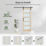 32x84 inch Glass Sliding Barn Door Slab with 5.5ft Hardware Kit Included, 5-Panel Frosted Glass, Spr